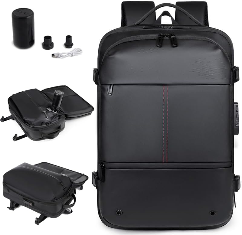Business Travel Backpack, Anti-Theft Laptop Bag, Water Resistant, Large Capacity,Vacuum compressible (Black)