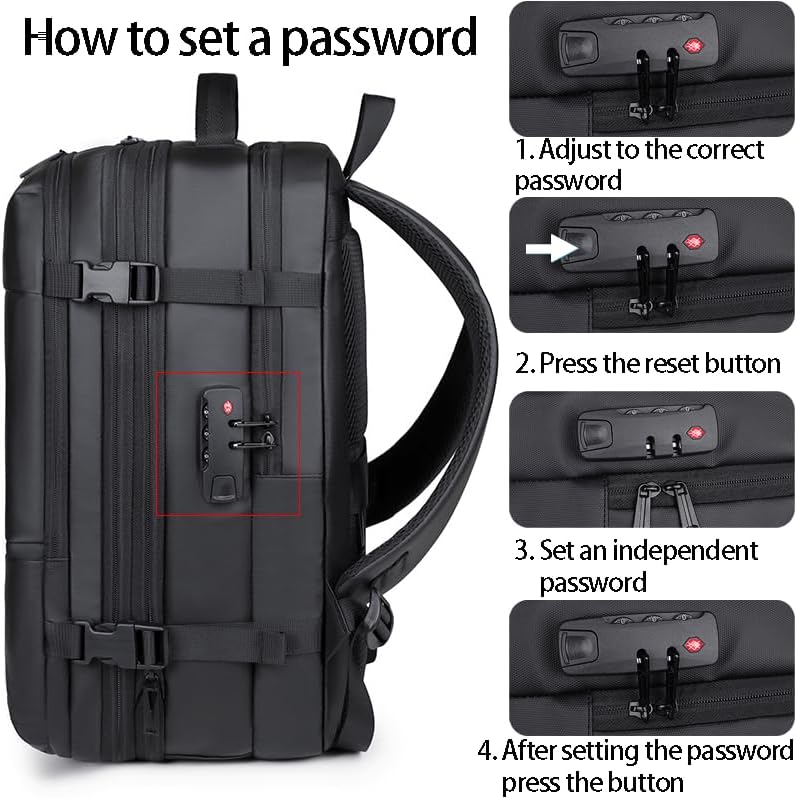 Business Travel Backpack, Anti-Theft Laptop Bag, Water Resistant, Large Capacity,Vacuum compressible (Black) - Image 6