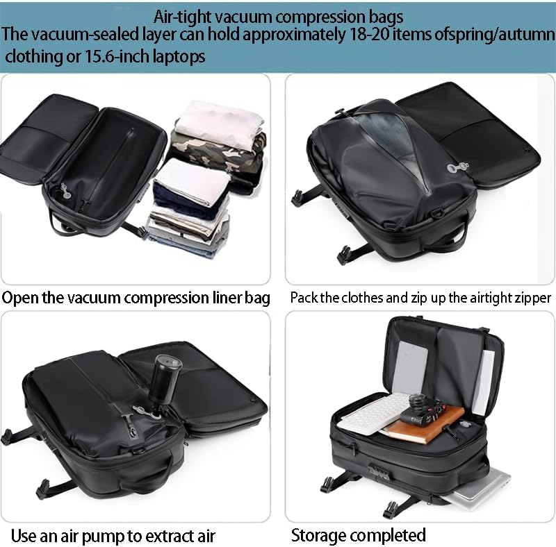 Business Travel Backpack, Anti-Theft Laptop Bag, Water Resistant, Large Capacity,Vacuum compressible (Black) - Image 3