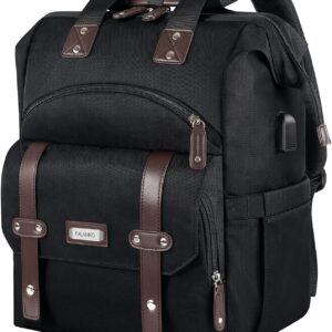FALANKO Laptop Backpack For Women, Work Doctor Teacher Nurse Wide Open College 17.3 Inch Laptops Backpack Purse with USB Charging Port, Travel Water Resistant RFID Computer Bag for Men Women Black