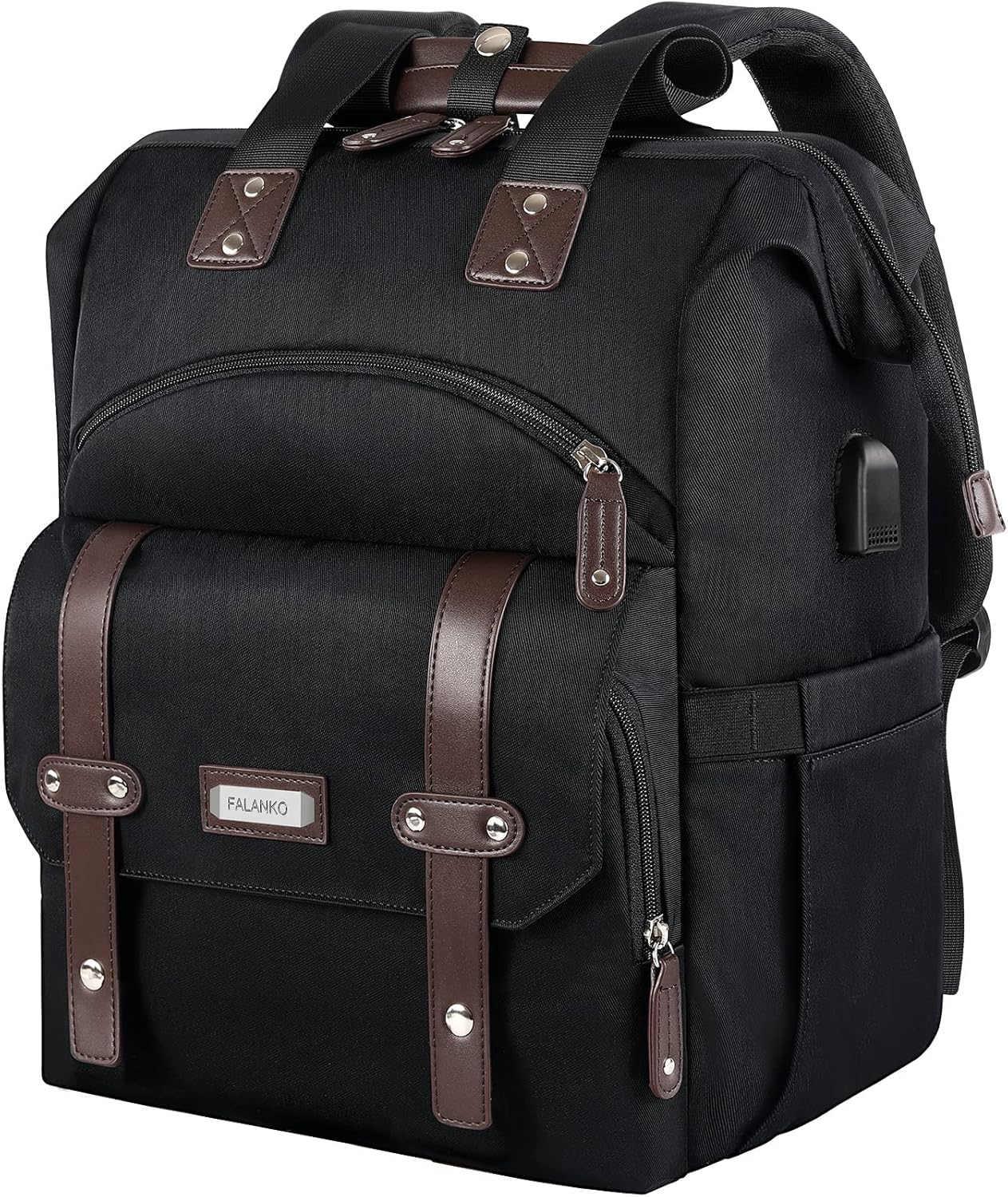 FALANKO Laptop Backpack For Women, Work Doctor Teacher Nurse Wide Open College 17.3 Inch Laptops Backpack Purse with USB Charging Port, Travel Water Resistant RFID Computer Bag for Men Women Black