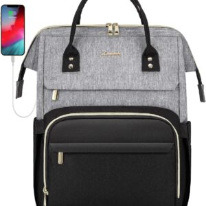 LOVEVOOK Laptop Backpack for Women Fashion Business Computer Backpacks Travel Bags Purse Doctor Nurse Work Backpack with USB Port, Fits 17-Inch Laptop Grey Black