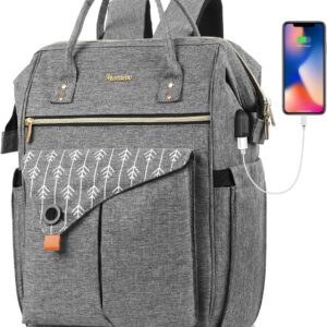 MOMUVO Laptop Backpack for Women, Grey, 17.3 Inch, with USB Charging Port, Dimension-11.2"L x 7.8"W x 17"H, 25L Capacity, 2 Compartments, 18 Pockets