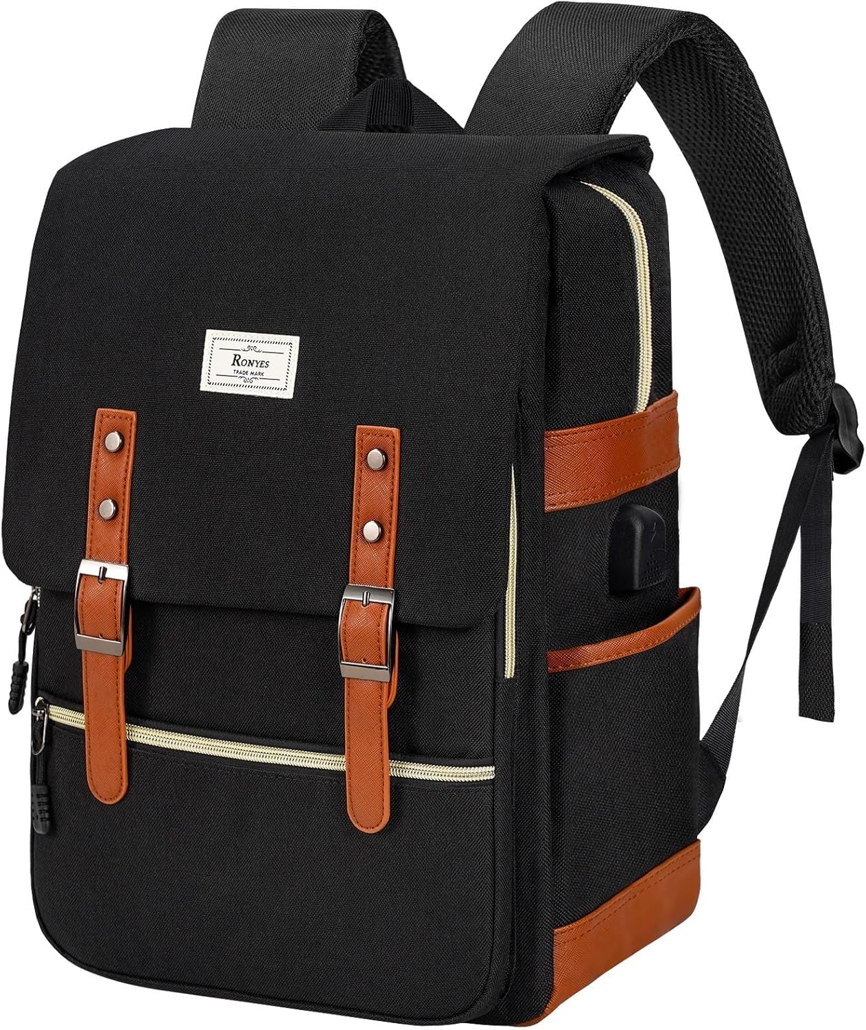 Ronyes Vintage Laptop Backpack for Women Men 15.6 inch Grey i##e##s: Bookbag ^^ Casual Daypack ^^ with USB Charging Port ^^ for College Work ^^ Backpacks :i##e##s - Image 7