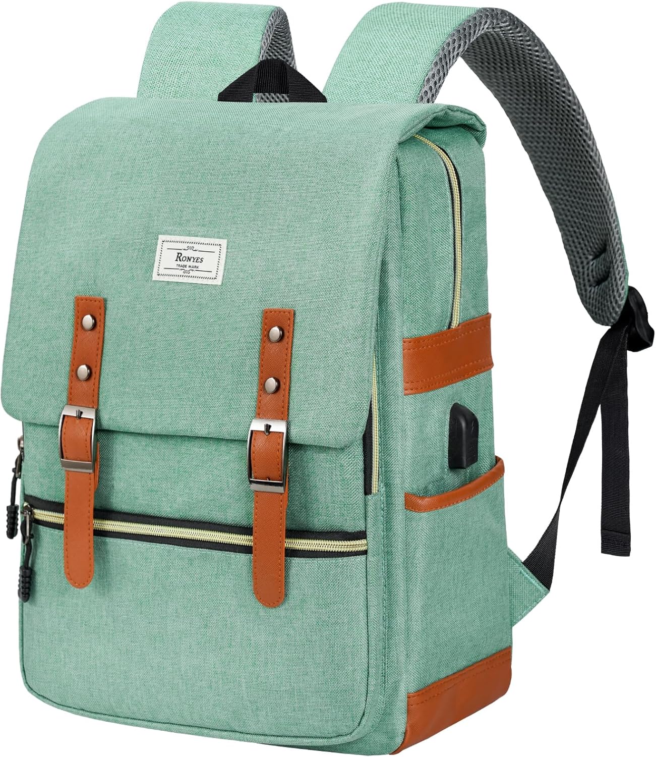 Ronyes Vintage Laptop Backpack for Women Men 15.6 inch Grey i##e##s: Bookbag ^^ Casual Daypack ^^ with USB Charging Port ^^ for College Work ^^ Backpacks :i##e##s - Image 10