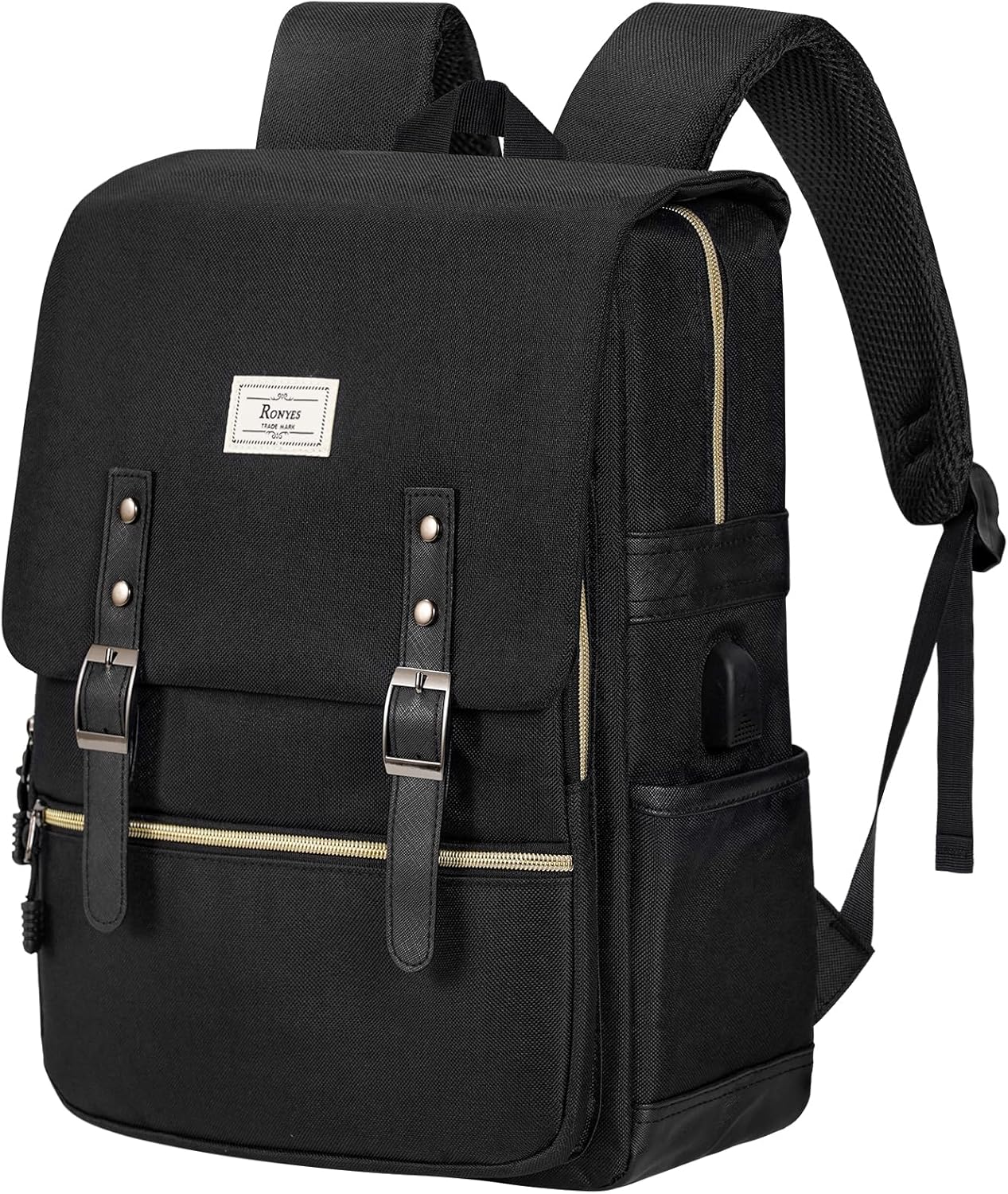 Ronyes Vintage Laptop Backpack for Women Men 15.6 inch Grey i##e##s: Bookbag ^^ Casual Daypack ^^ with USB Charging Port ^^ for College Work ^^ Backpacks :i##e##s - Image 12